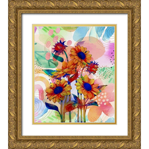 Sunflower Garden 840 Gold Ornate Wood Framed Art Print with Double Matting by Bolokofsky, Ronald
