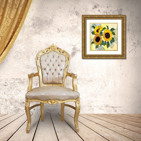 Sunflower Garden Bouquet Gold Ornate Wood Framed Art Print with Double Matting by Bolokofsky, Ronald