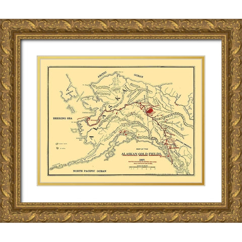 Alaska Gold Fields - Lee 1897 Gold Ornate Wood Framed Art Print with Double Matting by Lee