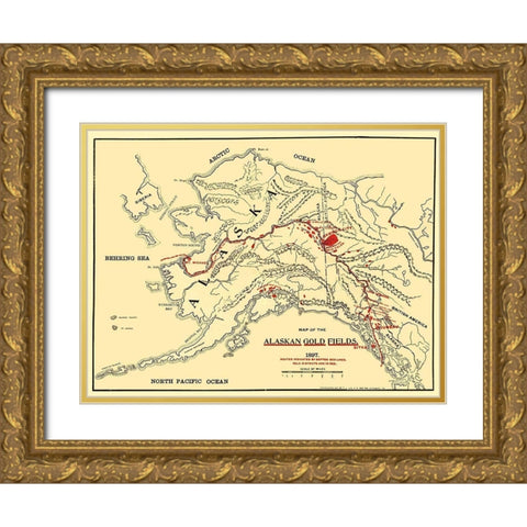 Alaskan Gold Fields - Lee 1897 Gold Ornate Wood Framed Art Print with Double Matting by Lee