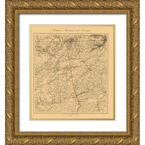 Northern Alabama, Georgia - Krebs 1864 Gold Ornate Wood Framed Art Print with Double Matting by Krebs