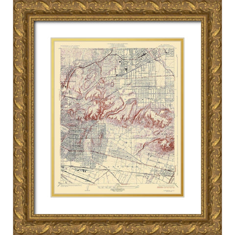 Alhambra California Quad - USGS 1926 Gold Ornate Wood Framed Art Print with Double Matting by USGS