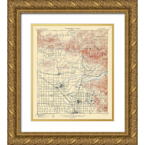 Anaheim California Quad - USGS 1901 Gold Ornate Wood Framed Art Print with Double Matting by USGS