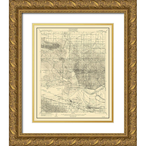 Antioch California Quad - USGS 1908 Gold Ornate Wood Framed Art Print with Double Matting by USGS