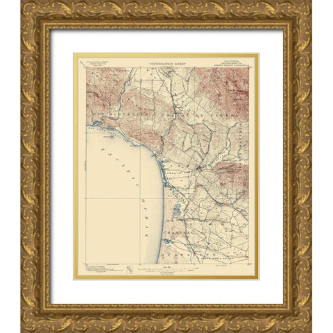 Arroyo Grande California Quad - USGS 1897 Gold Ornate Wood Framed Art Print with Double Matting by USGS