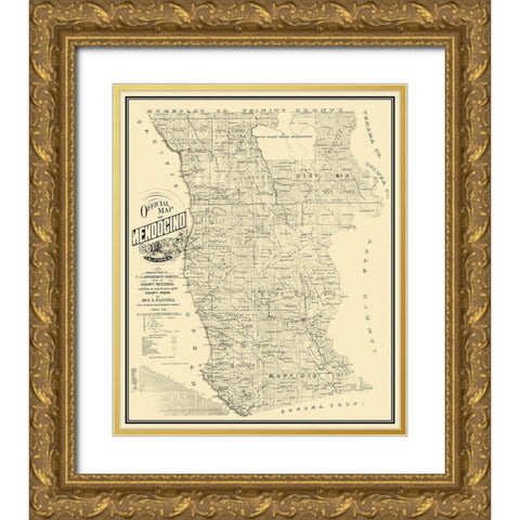 Mendocino California - Rice 1890 Gold Ornate Wood Framed Art Print with Double Matting by Rice
