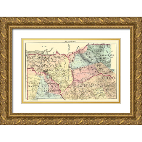 Santa Clara California Landowner - Thomas 1876 Gold Ornate Wood Framed Art Print with Double Matting by Thomas