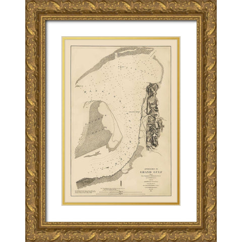 Approaches to Grand Gulf Mississippi - Bache 1864 Gold Ornate Wood Framed Art Print with Double Matting by Bache