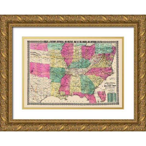 Military Border Southern States - Phelps 1863 Gold Ornate Wood Framed Art Print with Double Matting by Phelps