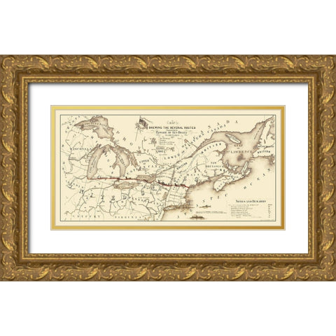 Gunboat Routes United States Canada - Sweet 1862 Gold Ornate Wood Framed Art Print with Double Matting by Sweet