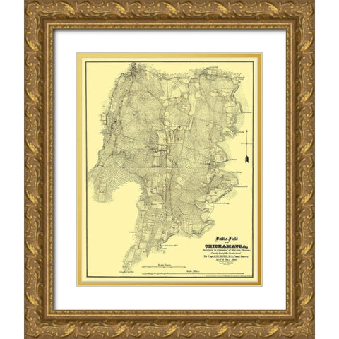 Chickamauga Georgia Battlefield - Boyd 1864 Gold Ornate Wood Framed Art Print with Double Matting by Boyd