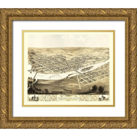 Cedar Rapids Iowa - Ruger 1868 Gold Ornate Wood Framed Art Print with Double Matting by Ruger