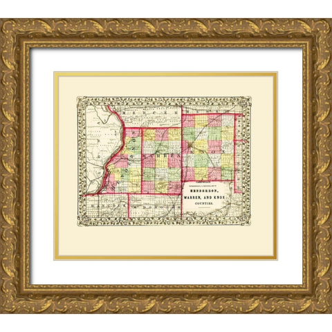 Henderson Warren Knox Illinois - Cambell 1870 Gold Ornate Wood Framed Art Print with Double Matting by Cambell