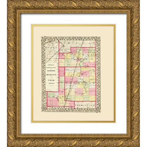 Kankee Iroquois Ford Illinois - Cambell 1870 Gold Ornate Wood Framed Art Print with Double Matting by Cambell