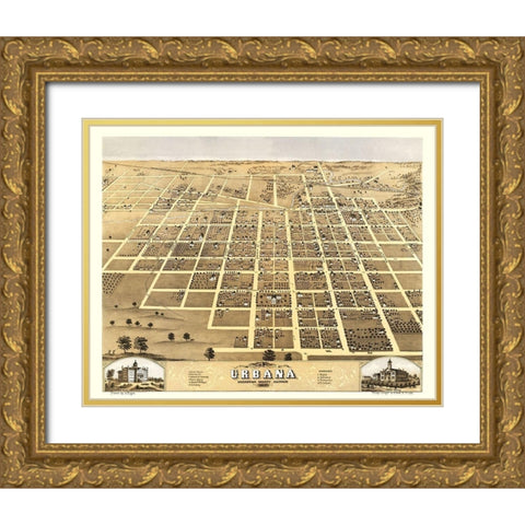 Urbana Illinois - Ruger 1869 Gold Ornate Wood Framed Art Print with Double Matting by Ruger