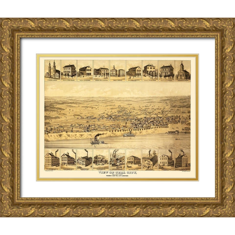 Tell City Indiana - Strobridge 1870 Gold Ornate Wood Framed Art Print with Double Matting by Strobridge