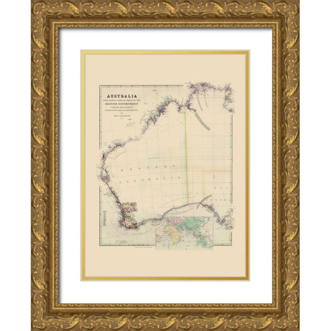 Australia Western Surveys - Arrowsmith 1844 Gold Ornate Wood Framed Art Print with Double Matting by Arrowsmith