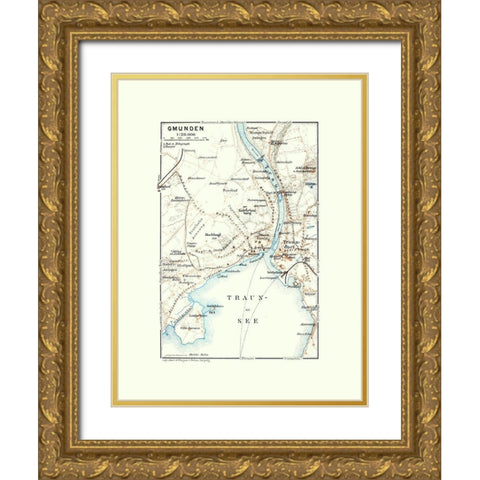 Gmunden Austria - Baedeker 1910 Gold Ornate Wood Framed Art Print with Double Matting by Baedeker