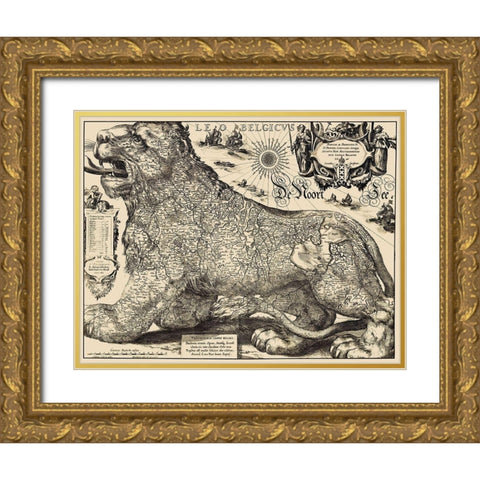Benelux Belgium Netherlands Luxembourg Gold Ornate Wood Framed Art Print with Double Matting by Hondius