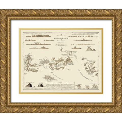 Virgin Islands United States - Jefferys 1775 Gold Ornate Wood Framed Art Print with Double Matting by Jefferys
