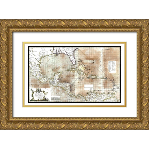 Caribbean Sea Honduras Costa Rica - Speer 1774 Gold Ornate Wood Framed Art Print with Double Matting by Speer