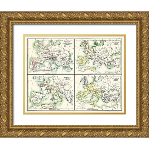 Europe Barbarian Migrations 451 AD-500 AD Gold Ornate Wood Framed Art Print with Double Matting by Poole