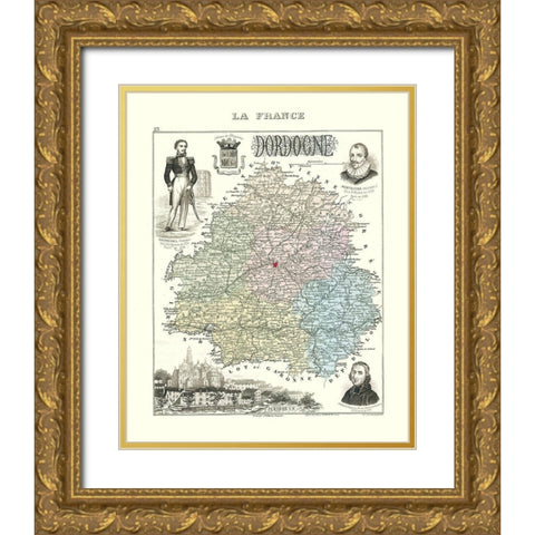 Dordogne Region France - Migeon 1869 Gold Ornate Wood Framed Art Print with Double Matting by Migeon