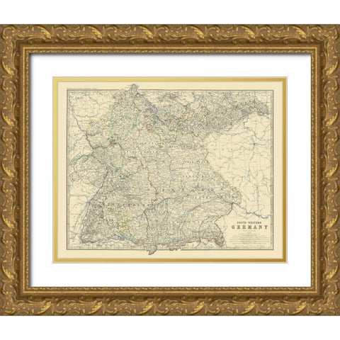 Southwest Germany - Johnston 1861 Gold Ornate Wood Framed Art Print with Double Matting by Johnston