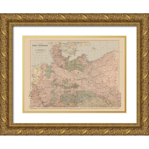 North German Confederation Germany - Black 1867 Gold Ornate Wood Framed Art Print with Double Matting by Black