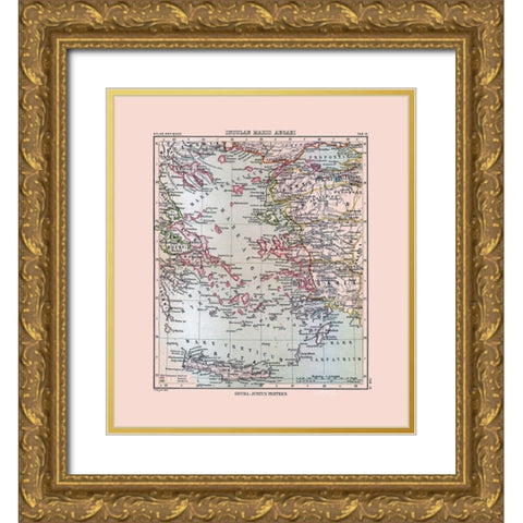 Aegean Sea Islands Greece Turkey - Perthes 1896 Gold Ornate Wood Framed Art Print with Double Matting by Perthes