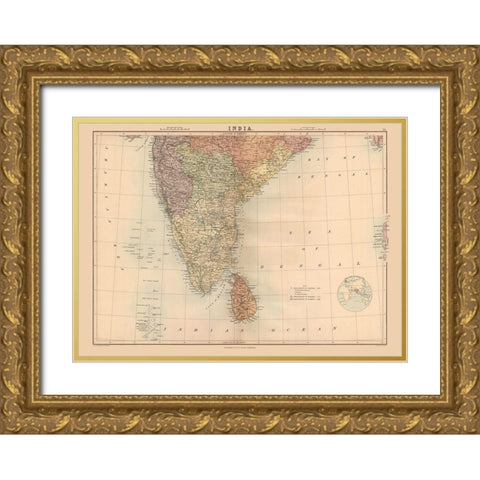 India Sri Lanka - Black 1867 Gold Ornate Wood Framed Art Print with Double Matting by Black