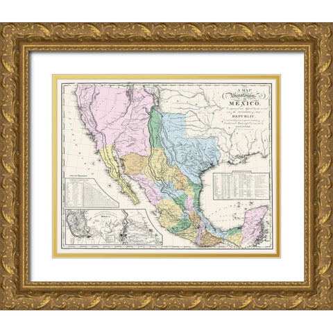 Mexican States Mexico - Tanner 1846 Gold Ornate Wood Framed Art Print with Double Matting by Tanner