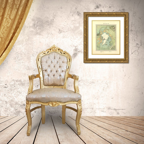 North Polar Chart - Johnston 1893 Gold Ornate Wood Framed Art Print with Double Matting by Johnston