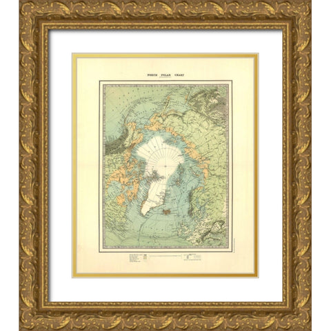North Polar Chart - Johnston 1893 Gold Ornate Wood Framed Art Print with Double Matting by Johnston