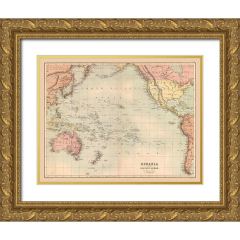 Oceania Pacific Ocean - Black 1867 Gold Ornate Wood Framed Art Print with Double Matting by Black