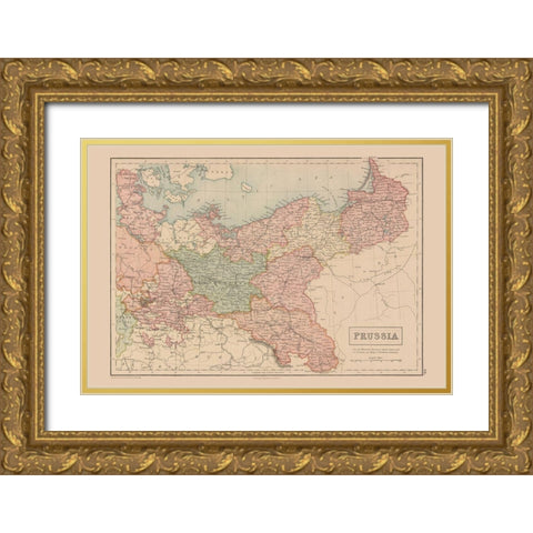 Europe Prussia Germany - Black 1867 Gold Ornate Wood Framed Art Print with Double Matting by Black