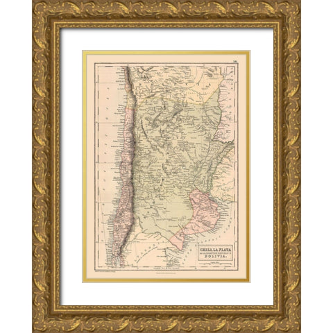 South America Argentina Bolivia Chile - Black 1867 Gold Ornate Wood Framed Art Print with Double Matting by Black
