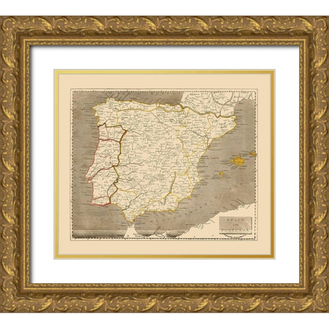 Spain Portugal - Thomas 1812 Gold Ornate Wood Framed Art Print with Double Matting by Thomas