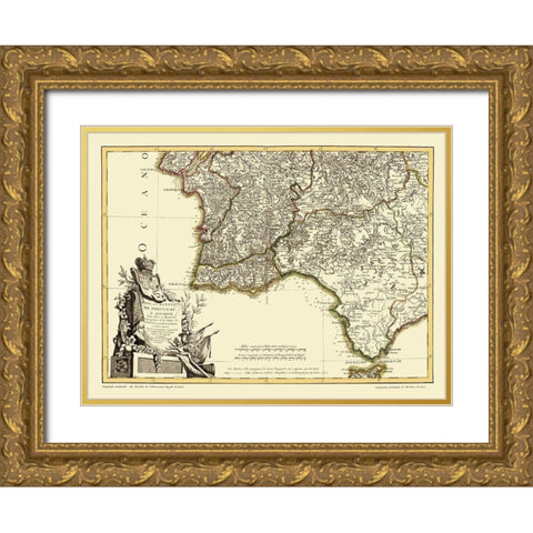 Spain Portugal - Lattre 1780 Gold Ornate Wood Framed Art Print with Double Matting by Lattre