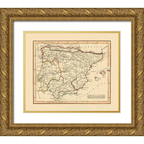 Spain Portugal - Thomas 1835 Gold Ornate Wood Framed Art Print with Double Matting by Thomas