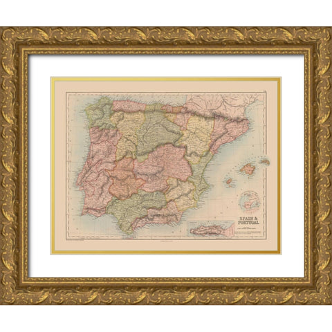 Spain Portugal - Black 1867 Gold Ornate Wood Framed Art Print with Double Matting by Black