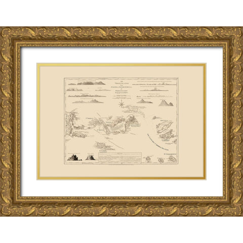 Virgin Islands - Jefferys 1775 Gold Ornate Wood Framed Art Print with Double Matting by Jefferys