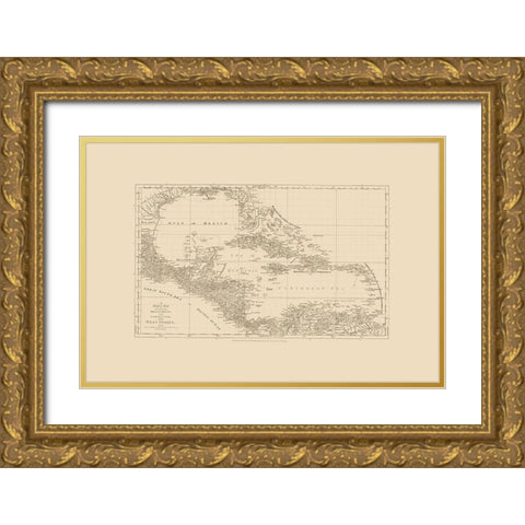 Chart West Indies Caribbean - Sayer 1775 Gold Ornate Wood Framed Art Print with Double Matting by Sayer