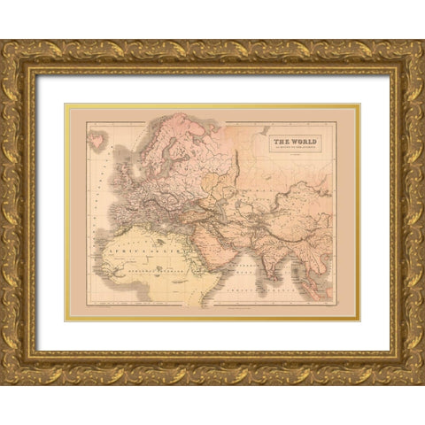 Ancient Europe Asia Africa - Black 1867 Gold Ornate Wood Framed Art Print with Double Matting by Black