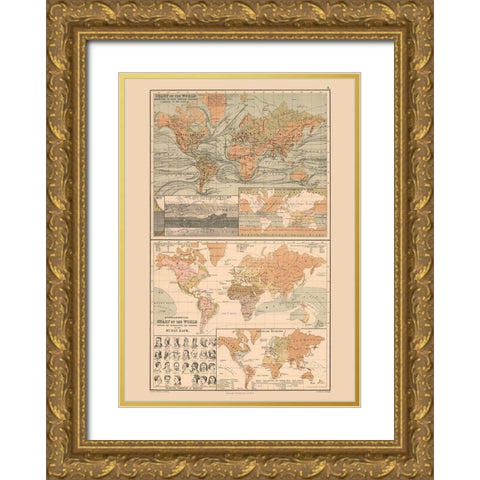 Ocean Currents Human Races World - Black 1867 Gold Ornate Wood Framed Art Print with Double Matting by Black