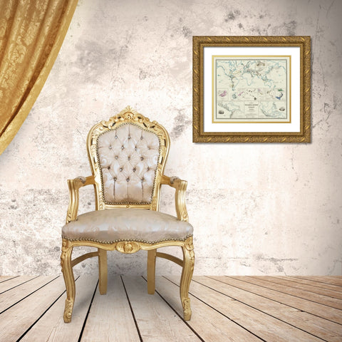 Global Volcanic Action Earthquakes - Johnston 1854 Gold Ornate Wood Framed Art Print with Double Matting by Johnston