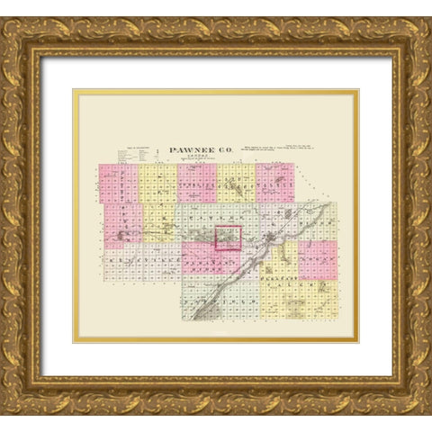 Pawnee Kansas - Everts 1887 Gold Ornate Wood Framed Art Print with Double Matting by Everts