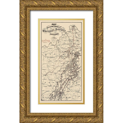 Cincinnati Southern Railway - Strobridge 1873 Gold Ornate Wood Framed Art Print with Double Matting by Strobridge