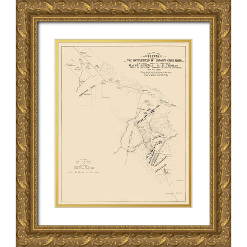 Logans Cross Roads Kentucky Battlefield - Michler 1862 Gold Ornate Wood Framed Art Print with Double Matting by Michler