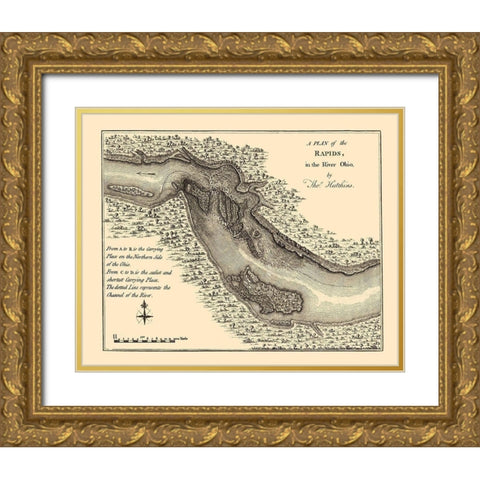 Ohio River Rapids Plan - Hutchins 1778 Gold Ornate Wood Framed Art Print with Double Matting by Hutchins